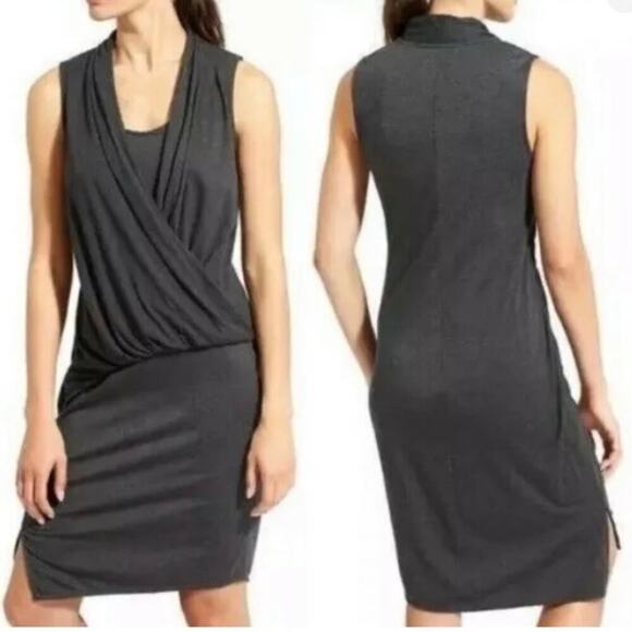 Athleta Duet Wrap Surplice Dress Size S Gray Sleeveless Stretch Knit Bodycon - Picture 1 of 13